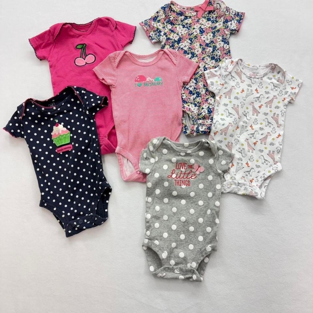 Baby Girl 3M Bodysuit Bundle Carter's Floral Polka Dot Pink Set 6pcs